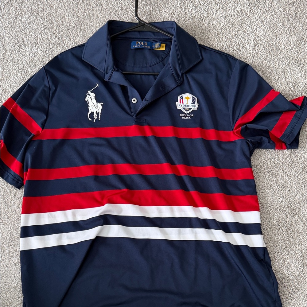 2025 Ryder Cup Ralph Lauren Men's Navy and Red Striped Polo